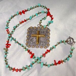 Southwestern boho beaded cross necklace
